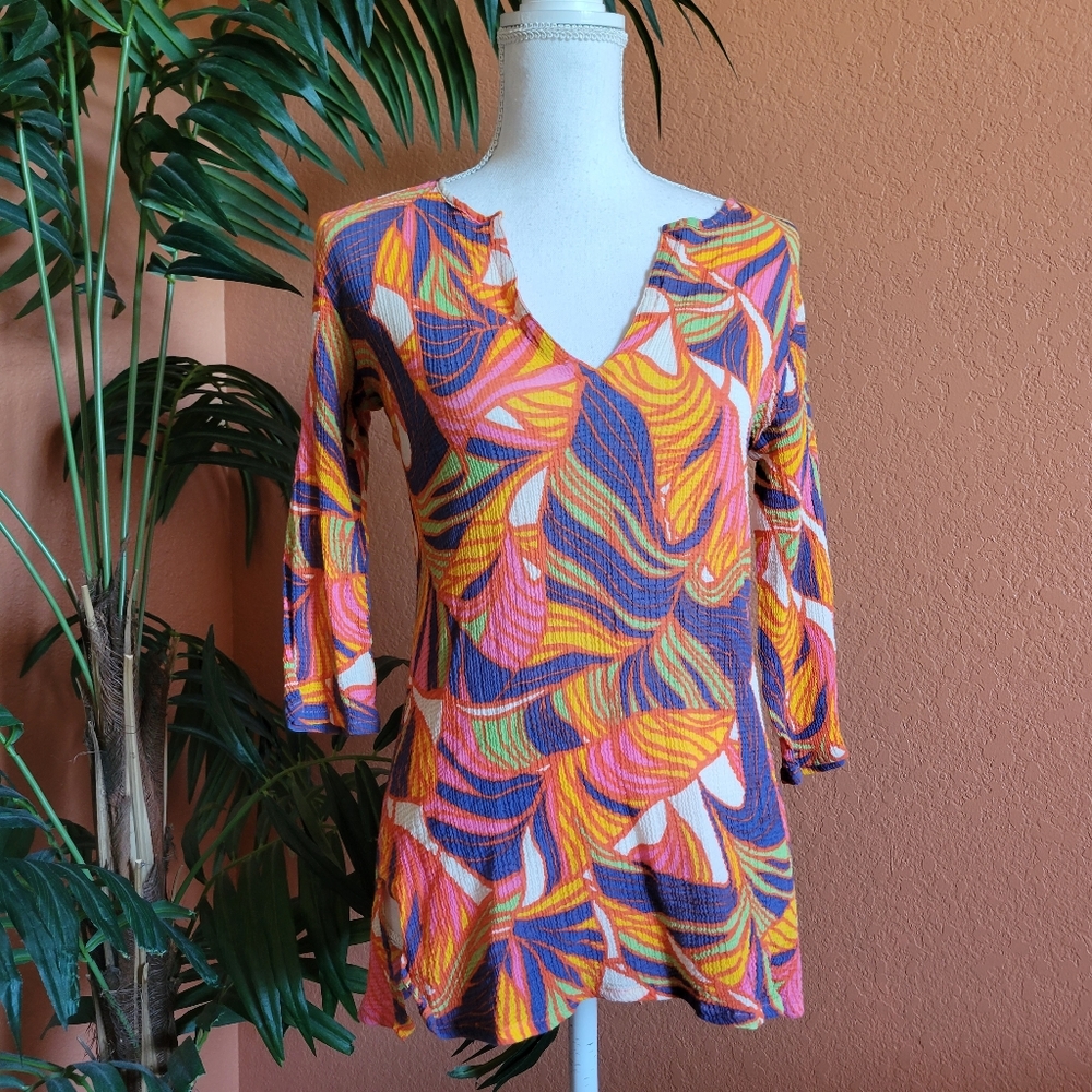 3/$25 J. Crew Cotton Top Tunic Psychedelic Print Bold Textured Multi Color Med
